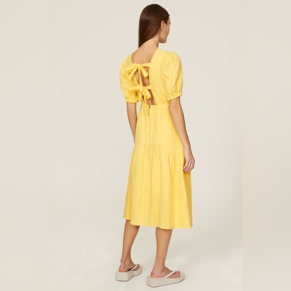 RTR Love Whit by Whitney Port Yellow Tie Back Puff Sleeve Midi Dress Size M - Picture 2 of 8